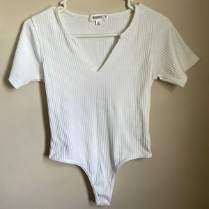Missguided white thong bodysuit v-neck size us6 uk10